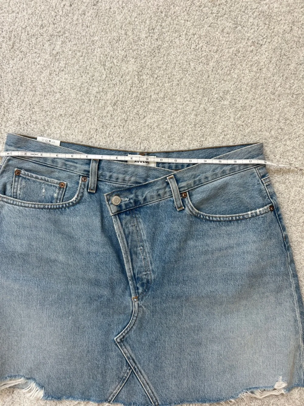 Agolde Light Blue Denim Raw-Hem Mini Skirt - Picture 6 of 9